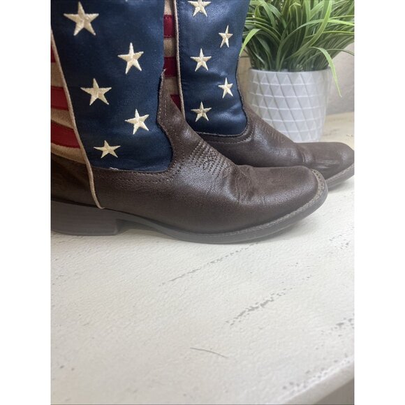 ROPER COWBOY BOOT BROWN FAUX LEATHER WITH AMERICAN FLAG UPPER Size 8 - Picture 13 of 14